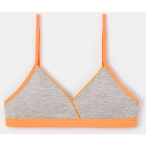 Woody Meisjes Bralette – Grijs met Oranje Afwerking – Met Uitneembare Pads – Zachte Katoenmix - 75-90 A