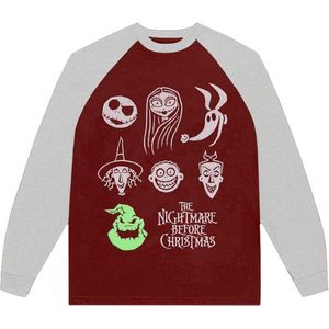 Disney The Nightmare Before Christmas - Stacked Faces Longsleeve shirt - M - Rood/Grijs