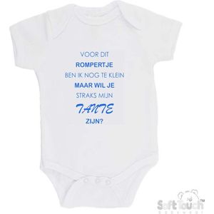 100% katoenen Romper ""Voor dit rompertje ben ik nog te klein maar wil je straks mijn Tante zijn? "" Jongens Katoen Wit/blauw Maat 62/68