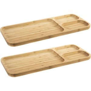 Bamboe houten 3-vaks serveerplank - Set van 2 stuks