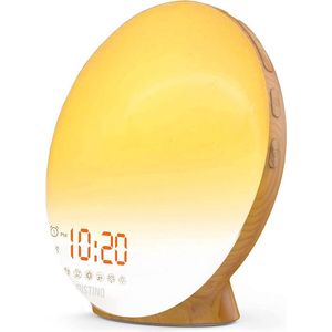 Wekkerradio met Wake-Up Light en Dubbele Wektijd - Slaaphulp met USB Aansluiting en Houtkleurig Design