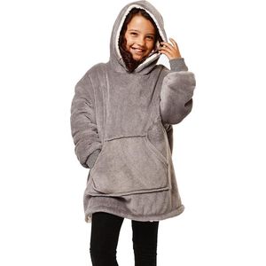 Sienna Knuffeltrui voor Kinderen- Hoodie Deken - Plaid Met Mouwen - Fleece Hoodie Blanket - TV Deken - Oversized - Grijs