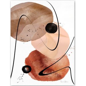 Dibond - Reproduktie / Kunstwerk / Kunst / Abstract / - Wit / zwart / bruin / creme - 120 x 180 cm.