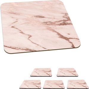 Onderzetters voor glazen - Marmer - Roze - Rosé - Goud - 10x10 cm - Glasonderzetters - 6 stuks