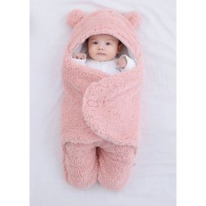 Fleece wikkeldeken roze - teddy wikkeldeken - inbakerdoek teddy - wikkeldoek winter zacht - fleece winterpak baby - voetenzak baby