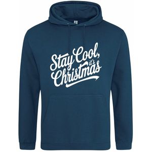 Blauwe (ink blue) hoodie met ""Stay cool, it's Christmas"" - maat XS - kersttrui, kerst, kerstmis, fout, kerstfeest, kerstmis, trui, kerstdiner, aankleding, hoody, hoedie