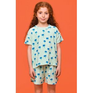 Woody set meisjes - groen/blauw - palmbomen all-overprint - 251-10-BSA-T/946 - maat 152