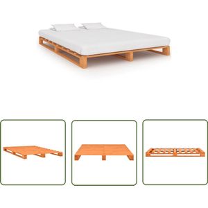 vidaXL Bedframe - Massief Grenenhout - 140x200 cm - Bruin Pallet Bedframe - Houten Bedframe - Grenenhout Bedframe - Tweepersoons Bed - Bruine Bedframe