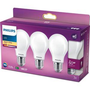 Philips Classic LED Lamp E27 - Warm wit licht - Peertje A60 - 7W/60W - 3 LED lampen