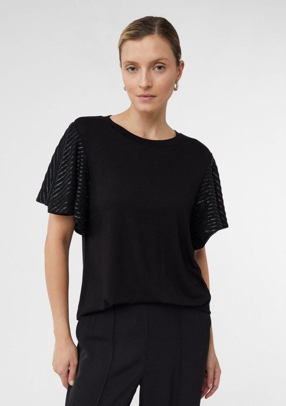 comma - T-Shirt - Jersey - Met Semi-transparante Volantmouwen - Casual