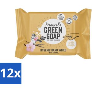 12 x Marcel's Green Soap - Hand doekjes - Vanille & Cherry Blossom - Mild & handig - 15 Doekjes - Hygiënische Handdoekjes - Handreiniger - Natuurlijke Zeep - Biologische Oliën - Alcoholvrije Handdoekjes