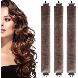 Krulspelden haarrollers met warmteloze technologie - Hoofdband - Geen warmte nodig - Nachtelijke krullen - Voor lang haar (3 stuks bruin)