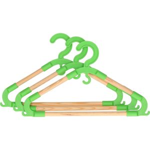 Storage Solutions kledinghangers voor kinderen - 3x - kunststof/hout - groen - Sterke kwaliteit