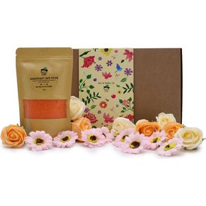 Badzout & Zeep Bloemen Set - Badzout May Chang, Tea Tree & Jeneverbes 350 Gram - 16 Zeep Bloemen - Badproducten Cadeauset - Geschenkset