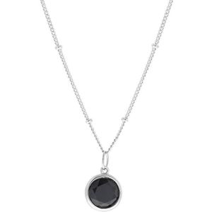 Lucardi Dames Ketting met hanger Gemstone black onyx - Echt Zilver - Ketting - Cadeau - 48 cm - Zilverkleurig