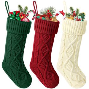 ‌JeiibrZui Kerstsokken - Gebreide Kerstsokken Met Kabel - Feestelijke Schoorsteenmanteldecoraties Voor Warme Kerststimmigheid - 3 Stuks - Voor Gezinnen En Kinderen