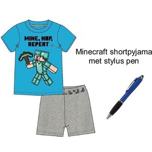 Minecraft Short Pyjama - Shortama - 100% Katoen. Maat 152 cm / 12 jaar - met 1 Stylus Pen