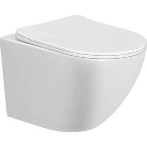 Saqu Please Compact Hangtoilet - met Softclose Toiletbril 36x48x32 cm - Voorgemonteerd - Wit - WC Pot - Toiletpot - Hangend Toilet