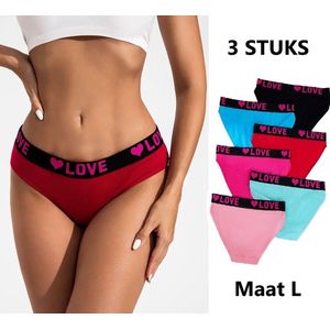 3 Pack Kleurrijke Dames Love Slipjes I Dames Ondergoed I Ondergoed Vrouwen I Ademend, Zacht & Comfortabel I Katoen I Maat L