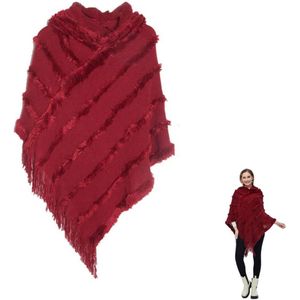 1 stuk - Trui met capuchon - Herfst- en winter cape - Zachte capuchon met kwastjes - Capuchoncape - Rode cape met kwastjes - Comfortabele gestreepte cape - Geschikt voor thuis, uitjes en reizen (rood)