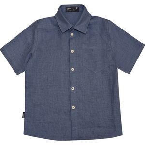 HEBE - jongens overhemd - korte mouwen - effen blauw - Maat 122/128