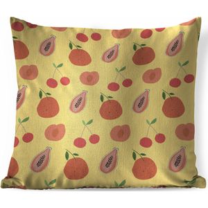 Sierkussens - Kussen - Abstract rood fruit met een gele achtergrond - 60x60 cm - Kussen van katoen