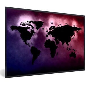 Fotolijst incl. Poster - Wereldkaart - Zwart - Roze - 60x40 cm - Posterlijst