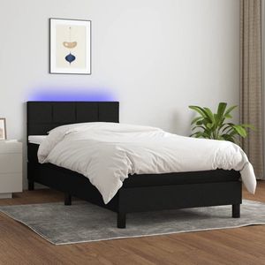 The Living Store Boxspring Bed - 203 x 90 cm - met LED-verlichting - verstelbaar hoofdbord - pocketvering matras en huidvriendelijk topmatras - Zwart/wit LED-strip inbegrepen