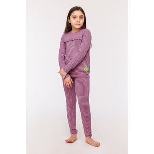 Woody pyjama meisjes/dames - roze/lila gestreept - dino - 242-10-PZG-Z/915 - maat 152