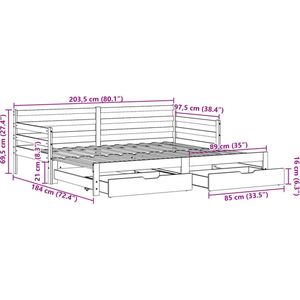 vidaXL - Slaapbank - met - onderschuifbed/lades - zonder - matras - 90x200 - cm - wit