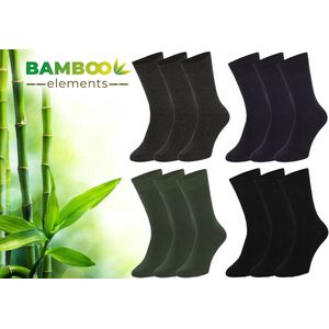 Bamboo Elements - Bamboe Sokken Dames - 12 Paar - Zwart Navy Groen Antraciet - 35-38 - Lange Sokken - Kousen Dames Sokken - Anti Zweet