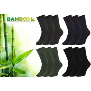 Bamboo Elements - Bamboe Sokken Dames 35-38 - 12 Paar - Zwart Navy Antraciet Groen - Lange Sokken - Kousen Dames Sokken - Anti Zweet