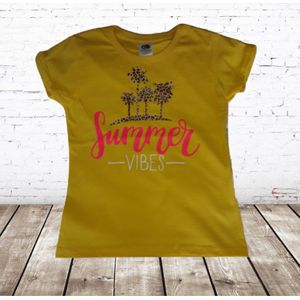 Meisjes T-shirt Summer Vibes geel -Fruit of the Loom-122/128-t-shirts meisjes