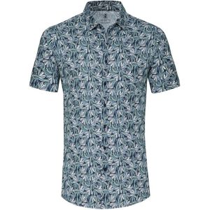 Desoto - Short Sleeve Jersey Overhemd Bloemenprint Blauw - Heren - Maat M - Slim-fit