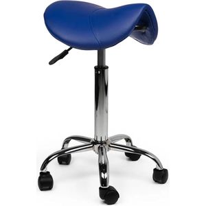 Zadelkruk Kalista Standaard Blauw - Zithoogte 50/68cm - kruk op wielen - krukje - werkkruk - zadelkruk - bureaukruk - kapperskruk - verstelbaar - draaikruk - tabouret - zadelkruk met rugleuning - tot 160kg