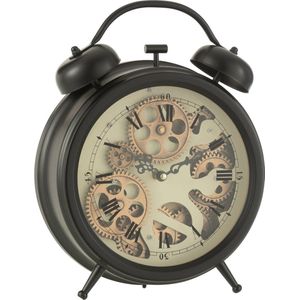 J-Line klok Wekker Romeinse Cijfers Tandwielen - metaal - zwart - medium - Ø 34 cm