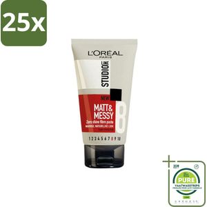 25 x L'Oréal Studio Line Matt & Messy Zero Shine Fibre Paste 150 ml - Grootverpakking - Haar Gel - Matte Styling - Ruig Haar - Haar Fixatie - Stylingpasta