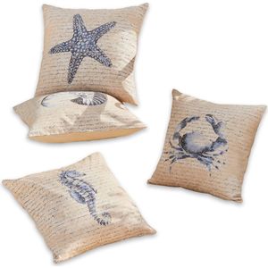 LOBERON Kussenhoes set van 4 Sealand beige/blauw