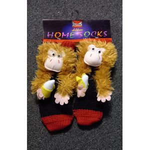 Anti-slip slofsok met aap - Homesock monkey - zwart - rood - 31/34