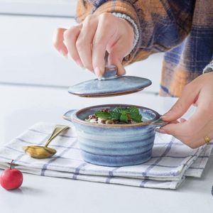 Mini Cocotte, Ovenschotelvormen van aardewerk, 4-delige souffle vormpjes met deksel, kleine ovenschaal, diameter 10 cm, 250 ml, oven, vaatwasser beschikbaar
