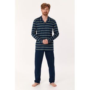 Woody doorknoop pyjama heren - multicolor gestreept - 222-2-MBT-S/914 - maat M