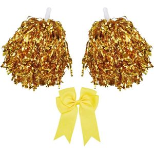 Pompons en grote cheerleader haarstrik metallic folie pompons voor sportevenementen en teamaccessoires voor volwassenen