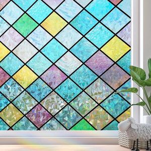 Privacieraamfolie glas-in-lood effect zelfklevend regenboog raamstickers - thuiskantoor 75 x 200 cm