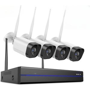 Beveiligingscamera - 5MP - 4 Stuks - Camerabewaking - Draadloos - voor Buiten - Tweeweg Audio - 10CH - NVR Recorder - Smart Dual Lights - IP-camera - Nachtzicht - 2TB HDD - Wit