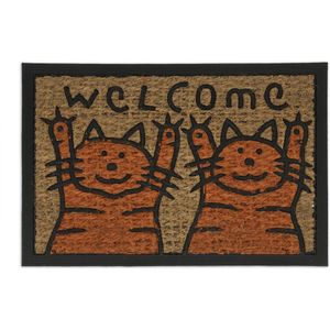 Deurmat - Kokos - Oranje - Antislip - Opschrift 'Welcome'