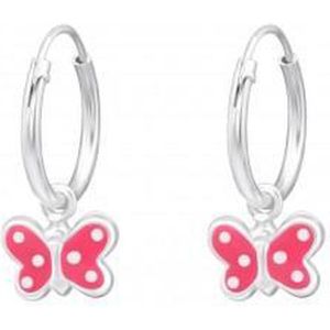 Oorbellen meisje | Zilveren kinderoorbellen | Zilveren oorringen met hanger, roze vlinder