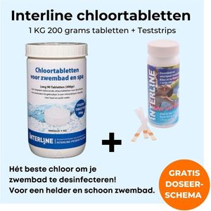 Interline Chloortabletten 200 gram 1 kg - Inclusief 25 pH & chloor teststrips - Chloortabletten voor zwembad en jacuzzi - Chloor 200 gram - Inclusief gratis doseerschema