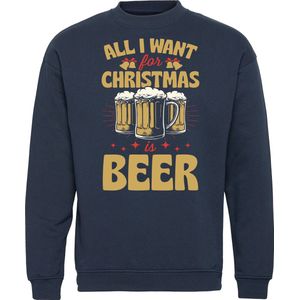 Kersttrui All I Want For Christmas Is Beer | Foute Kersttrui Dames Heren | Kerstcadeau | Kerstpakket | Navy | maat 4XL