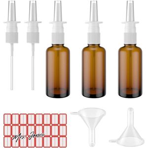 Mrs. Jones 3 stuks Amber glazen neusspuit 30ML / 1oz lege fles - Navulbaar en met etiketten, trechters en Druk Spray Head .