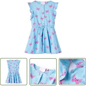 vidaXL Meisjesjurk - Kinderjurk - Kinderjurk met knopen zonder mouwen 92 blauw - Zomerjurk - Kindermode - Babykleding